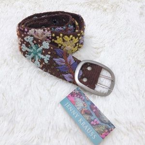 NWT Jenny Krauss brown floral hand knotted belt S